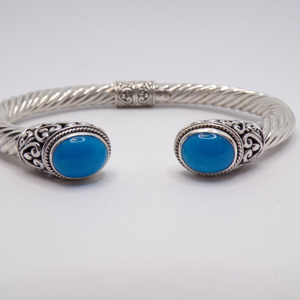 BEAUTIFUL Genuine Sleeping Beauty Turquoise 925 Balinese Cuff Hinged Bracelet